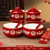 Tazas de Té para Brindis de Boda, Tazas y Cuencos de Pareja Dragón y Fénix, Juego de Cuenco y Palillos de Boda, Juego de Té Rojo para Novios