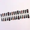 Unhas postiças estilo escuro com estampa de leopardo em formato de coração, únicas e estilosas, nail art de comprimento longo, disponíveis para atacado