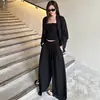 Pantalones de maternidad de pierna ancha, nuevo estilo primavera/otoño, tiro alto, cordón, plisados, caída fluida, soporte para el vientre, no restrictivos, ocultan las caderas, adelgazantes, pantalones hasta el suelo