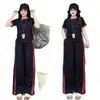 Conjunto de Moda Transfronteiriço para Mulheres Verão Novo Cor Contrastante Cavalo Bordado Manga Curta Calça de Listras de Perna Larga Casual Conjunto de Duas Peças Tendência