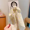 Diadema de cinta de perlas elegante para niña, verano, a cuadros, dulce, Kuromi, con cuentas, bufanda de seda, toalla de pelo trenzada, anillo