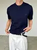 Camisa Polo de Verano para Hombre de Peso Pesado Blanca Pura con Cuello Henry, Camiseta de Manga Corta con Cuello en V, Camiseta Elegante de Manga Corta Ajustada