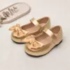Sapatos Mary Jane Brilhantes com Laço para Meninas, Sapatos Infantis para Festa e Apresentação, Velcro, Solado Macio Antiderrapante, Sapatilhas de Princesa