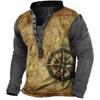 2022 Manga Casual Esportiva Pullover Masculina Europeia e Americana de manga comprida Estilo Ocidental estampada T-shirt de manga comprida
