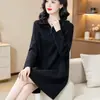 Vestido Midi Preto Elegante com Zíper e Lapela Plus Size Feminino Outono Moda Casual Redutor de Idade para Gordinhas MM