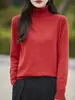 Suéter de Gola Alta Grossa de Algodão para Mulheres 2026 Outono e Inverno Novo Estilo Pulôver Solto Emagrecedor Camisa Base de Tricô Top Feminino