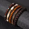 Pulsera Elástica de Piedra Natural, Viruta de Madera y Cáscara de Coco con Cuentas - Traje de Pulsera para Pareja Vintage de Playa