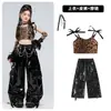 Roupas de Dança Jazz para Meninas Cropped Estampa de Leopardo Lantejoula Conjunto de Dança Moda Pista de Jazz Fantasia de Performance Dia das Crianças Meninas