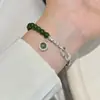 Nuevo Estilo Chino Pulsera de Plata de Ley S925 con Calcedonia Verde Hebilla Universal para Mujer, Lujo Accesible de Gama Alta Joyería de Mano con Atmósfera de Otoño e Invierno
