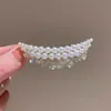 Presilha de Cabelo de Mola Coroa de Pérolas Crescente Luxo Leve, Presilha Lateral de Franja de Alto Padrão e Requintada, Grampo de Cabelo, Acessório de Cabelo de Princesa Meio Preso