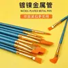 Conjunto de Pincéis de Nylon para Aquarela Transfronteiriço de Comércio Exterior, Pincéis com Cabo Azul de 10 Peças para Aquarela, Pintura a Óleo e Pintura Acrílica