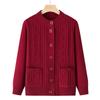 Cardigan de Tricô Solto da Moda de Outono para Mãe, Peça Externa, Jaqueta de Manga Longa para Meia-idade, Suéter Vermelho para Idosos