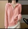 Cardigan de Tricô com Capuz e Zíper Estilo Simples Japonês e Coreano para Mulheres Outono e Inverno 2025 Lançamento Transfronteiriço Suéter Jaqueta de Cor Pura Slim
