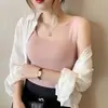 Camisole Vest de Seda Gelo Feminino Primavera Verão Roupa Íntima Camada Base Curta Top Regata Versátil Sem Mangas Dropshipping
