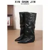 Botas altas de punta fina Melard para mujer, nuevo estilo otoño e invierno, botines con un diseño de tacón único, efecto adelgazante, pierna ancha, caña alta y estilo ecuestre