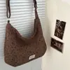Bolsa de Corduroy para Empanadas de Gran Capacidad Estilo Coreano Ins Otoño Invierno Bolso de Hombro Único Estudiante Trayecto a Clase Bolso Cruzado para Mujer