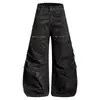 Pantalones de pierna ancha sueltos para hombre, diseño curvo, estilo cargo, tendencia, personalidad, nicho, silueta casual, pantalones de largo completo