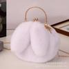 Bolsa Feminina de Ombro Único Transversal com Orelhas de Coelho Bonita Moda Versátil Pele Sintética Elegante Bolsa de Corrente Bolsa Redonda