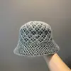 Chapéu de Pescador de Malha Estilo Coreano Outono e Inverno com Etiqueta M para Mulheres, Moda Versátil de Camada Dupla Vazada, Aba Larga, Afina o Rosto, Copa Pequena