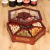 Caja de madera para frutas secas, caja de dulces, para uso festivo en casa, compartimentada con tapa, bandeja creativa de madera estilo chino para semillas de melón, caja de snacks