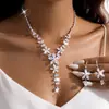 Brinco e colar com pingente de flor de zircônia em formato de gota d'água, conjunto de duas peças europeu e americano transfronteiriço, corrente de clavícula da moda para o dia a dia, acessório versátil