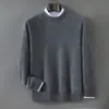 Suéter de cachemira 100% pura para hombre para otoño e invierno, jersey de cuello semi-alto, color liso, casual de negocios, suéter de punto base de manga larga
