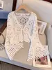 Cárdigan de Encaje Hueco con Cordones de Punto para Mujer Verano Nuevo Bohemio Vacaciones Manga Larga Chal Top AL202