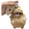 Muñeca de Piel de Zorro Real de Ojos Grandes Llavero Colgante para Coche Peluche Lindo Colgante para Bolsa Regalo para Pareja