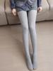 Leggings Grossos Quentes com Forro de Fleece para Outono e Inverno, Cintura Alta, Algodão Penteado Canelado com Listras Verticais e Passadores de Pé Integrados