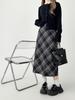 Falda Cuadros Retro Maillard para Mujer Otoño e Invierno Nueva Pequeña de Lana Línea A Media Longitud Cadera Falda A8038