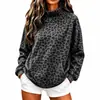 Moda cruzada europea y americana para mujer 2026, nueva sudadera con estampado de leopardo y cuello alto para mujer, estilo vintage casual suelto de manga larga para otoño e invierno