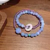 Pulsera de Doble Círculo Aguamarina Fresca y Suave Estilo Chino para Mujer, Exquisita y Versátil, Apilable, con un Amuleto de Paz y Diseño de Anillo Corredizo