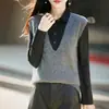 Colete de Lã Casual com Decote V da Moda, Sem Costura, Tricô de Fleece para Mulheres, Sem Mangas, Caimento Solto, Camada Superior Emagrecedora