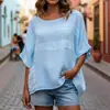 2026 Sitio Independiente de Amazon Transfronterizo Verano Nuevo Estilo Europeo y Americano para Mujer Cuello Redondo Manga Tres Cuartos Casual Holgado Top