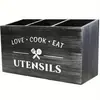 Caja de almacenamiento de madera retro para cocina, con múltiples rejillas, para cuchillos, tenedores y cucharas, para escritorio, de madera maciza, para vajilla usada.