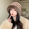 Chapéus de Inverno para Mulheres, Chapéus de Tricô com Padrão Color-Blocked, Estilo Japonês Chapéus Bacia para Circunferência Craniana Grande Proteção para Orelhas, Chapéus de Pescador Quentes com Forro de Lã, Tendência