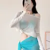 Nuevo Traje de Baño Bikini para Mujer Versátil Dulce Verde Menta Cortado Suéter Blusa Tirantes Mangas Largas Vacaciones en la Playa