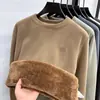 Sudadera Gruesa de Invierno para Hombre con Forro Polar, Suéter Pulóver Térmico Integrado con Forro Polar y Cuello Redondo, Camisa Base Holgada para Hombre