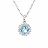 Joias Transfronteiriças Europeias e Americanas Exquisito Oval Cristal de Imitação Zircônia Azul Colar Novo Estilo Elegante Pingente Micro-Incustado Corrente da Clavícula