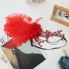 Máscara de Encaje Media Cara Incrustada de Diamantes Pluma Desmontable Decorativa para Ojos Fiesta de Disfraces Transfronteriza Alto Valor