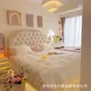 Cama tapizada en tela francesa estilo crema dormitorio principal 1.8m cama de princesa cama con almacenamiento tirador cama plisada lujo ligero cama de boda