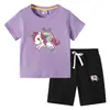 Nova Camiseta Infantil de Verão 2023 Roupa Infantil de Comércio Exterior ins Algodão Coreano Calça Curta Infantil Traje de Duas Peças