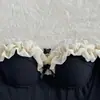 Top Negro Estilo Puro Deseo sin Tirantes Ajustado con Adorno de Volantes