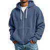 Chamarra con capucha de forro polar de color liso con cremallera completa para hombre, estilo europeo y americano transfronterizo, sudadera de moda casual versátil para hombre