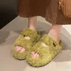 2026 Tamanho Pequeno Simples Novos Chinelos de Algodão Velcro Inverno Chinelos de Pelo Aumento de Pelo Versátil Sola Grossa Mulheres
