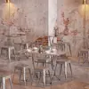 Tienda de Té de Leche Estilo Industrial, Restaurante, Bar de Snacks, Mesa Cuadrada Plegable de Acero Inoxidable, Juego de Mesa y Silla para Barbacoa al Aire Libre para Uso Comercial