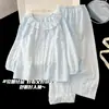 Pijama Dulce de Algodón Nube para Niñas, Nuevo Estilo Primavera/Otoño, Manga Larga, Cuello de Solapa, Se Puede Usar Afuera, Ropa de Casa de Dibujos Animados, Conjunto de Dos Piezas
