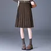 Falda midi de mezcla de lana para mujer, nueva colección de otoño, falda de cintura alta en línea A, talla grande, negra, fluida, acampanada, falda de cinco puntas