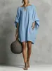 2026 Roupa Feminina Transfronteiriça Amazon Europeia Americana Retrô Cor Sólida Temperamento Manga Longa Ombro a Ombro Vestido Midi Casual Vestido de Algodão Linho