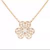 Vanjia Versión Alta Chapado en Oro Rosa de 18 Quilates Collar de Trébol Pétalo Full Diamond Pendientes de Flor de Trébol de Cuatro Hojas de la Suerte